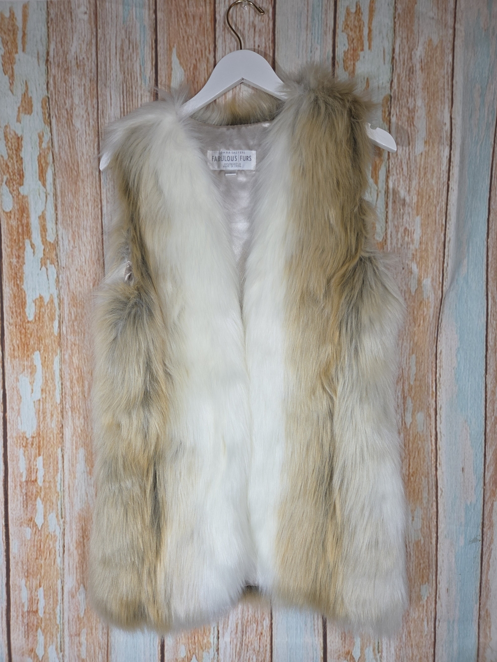 Donna Salyers Fabulous Furs Tan And White Vest. Size Small